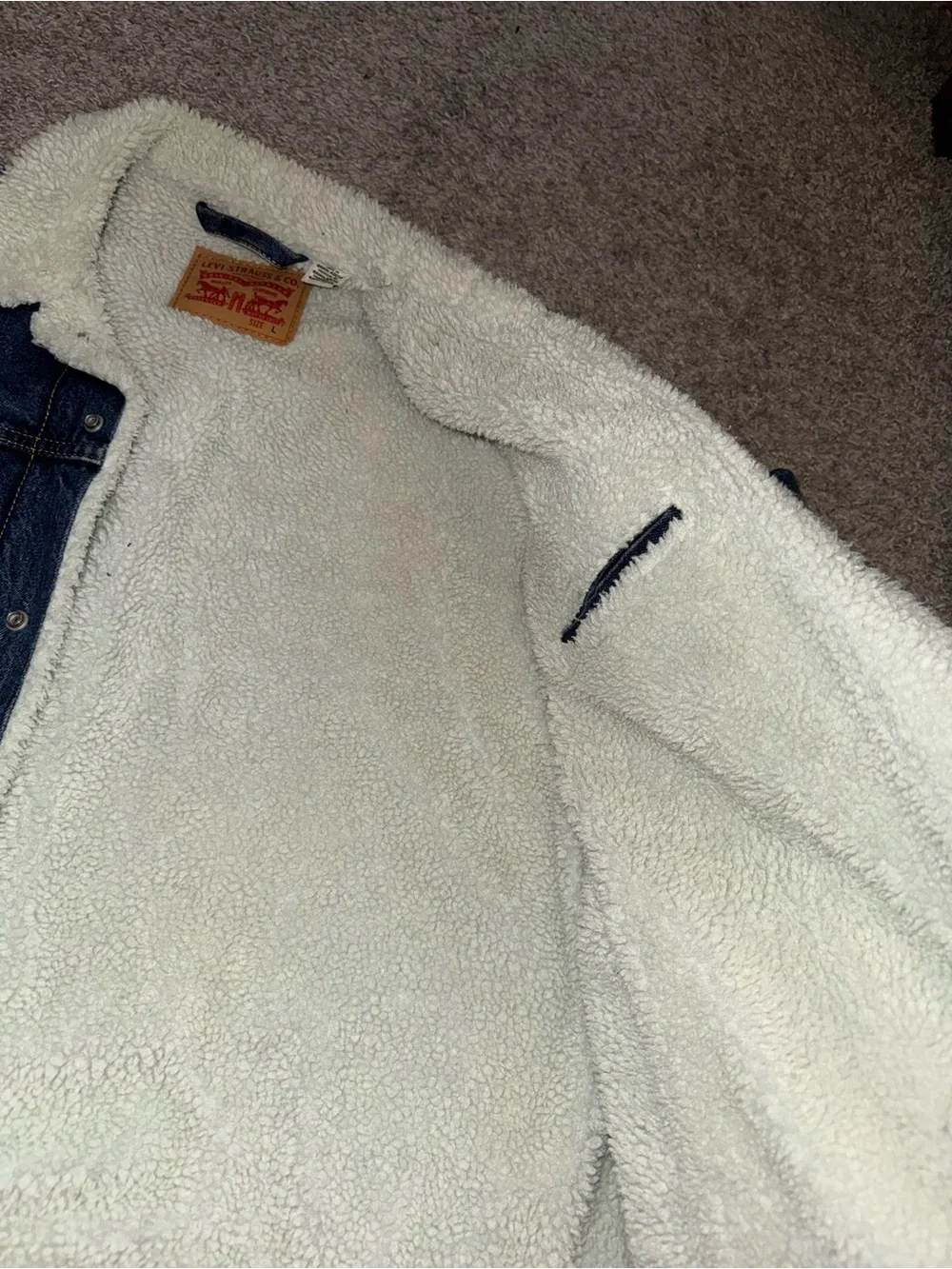 Levi's Dark Blue Denim Sherpa Jacket with Cream Lining